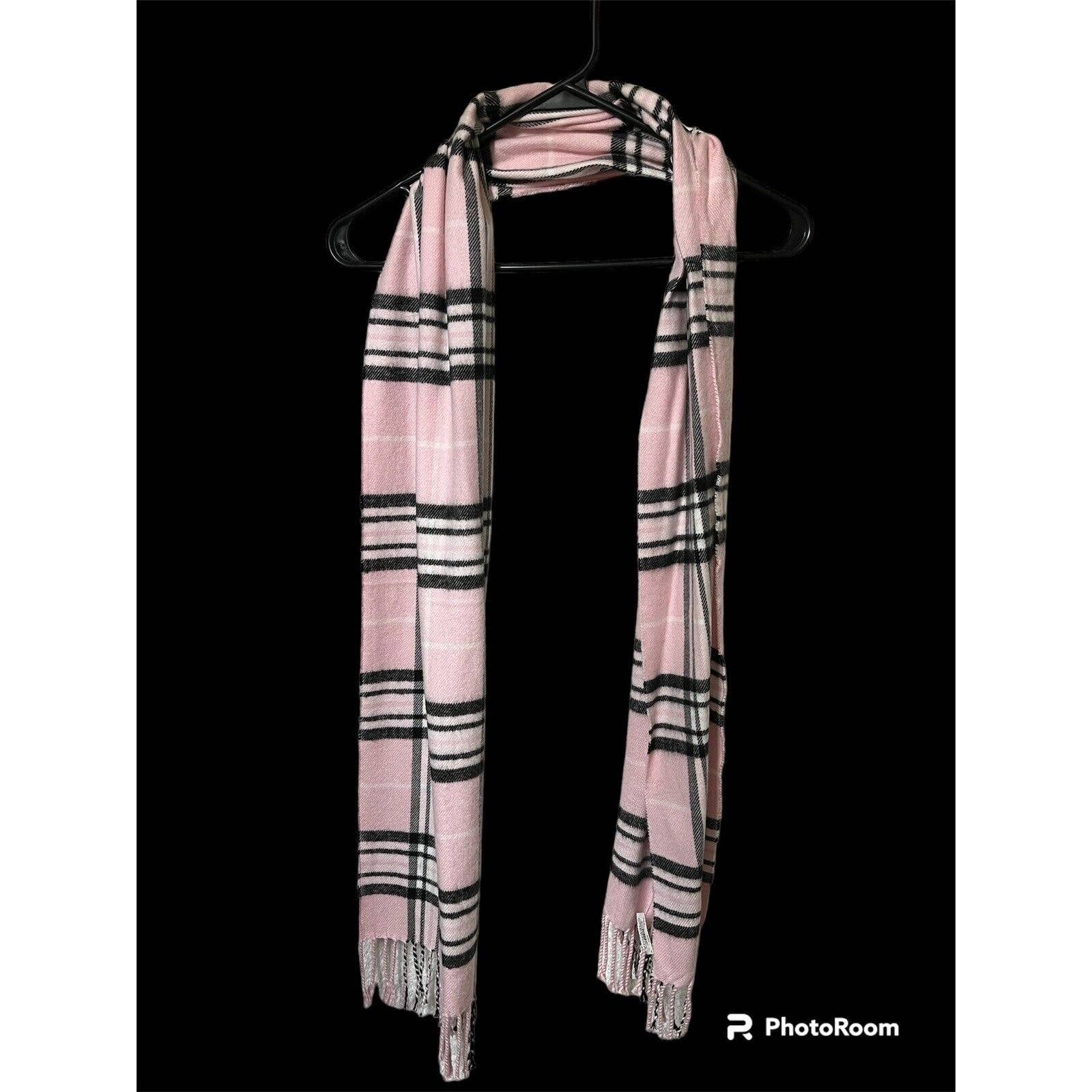 Vintage Pink And Black Plaid 100 Cashmere Scarf